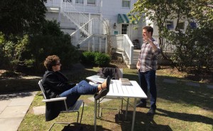 Nicole Perlman helps Jared Goodman see his screenplay in new ways.