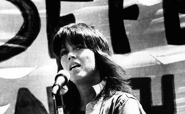 Jane Fonda speaking at an anti war rally in San Francisco, 8/24/72